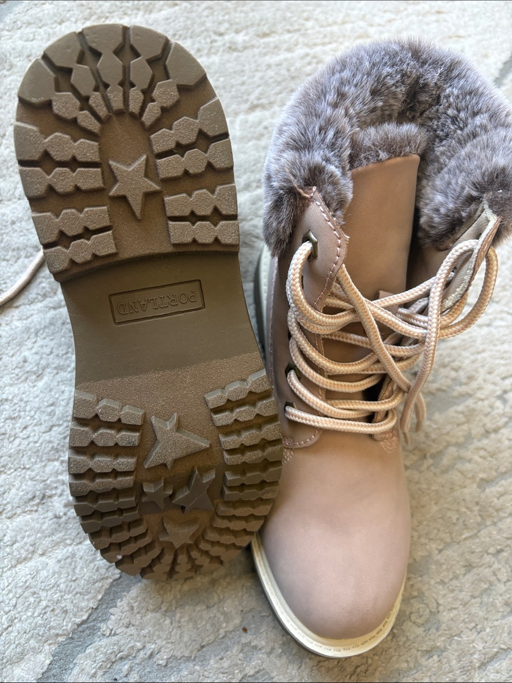 Portland boots company Taupe Lace-Up Faux-Fur Trim Boots